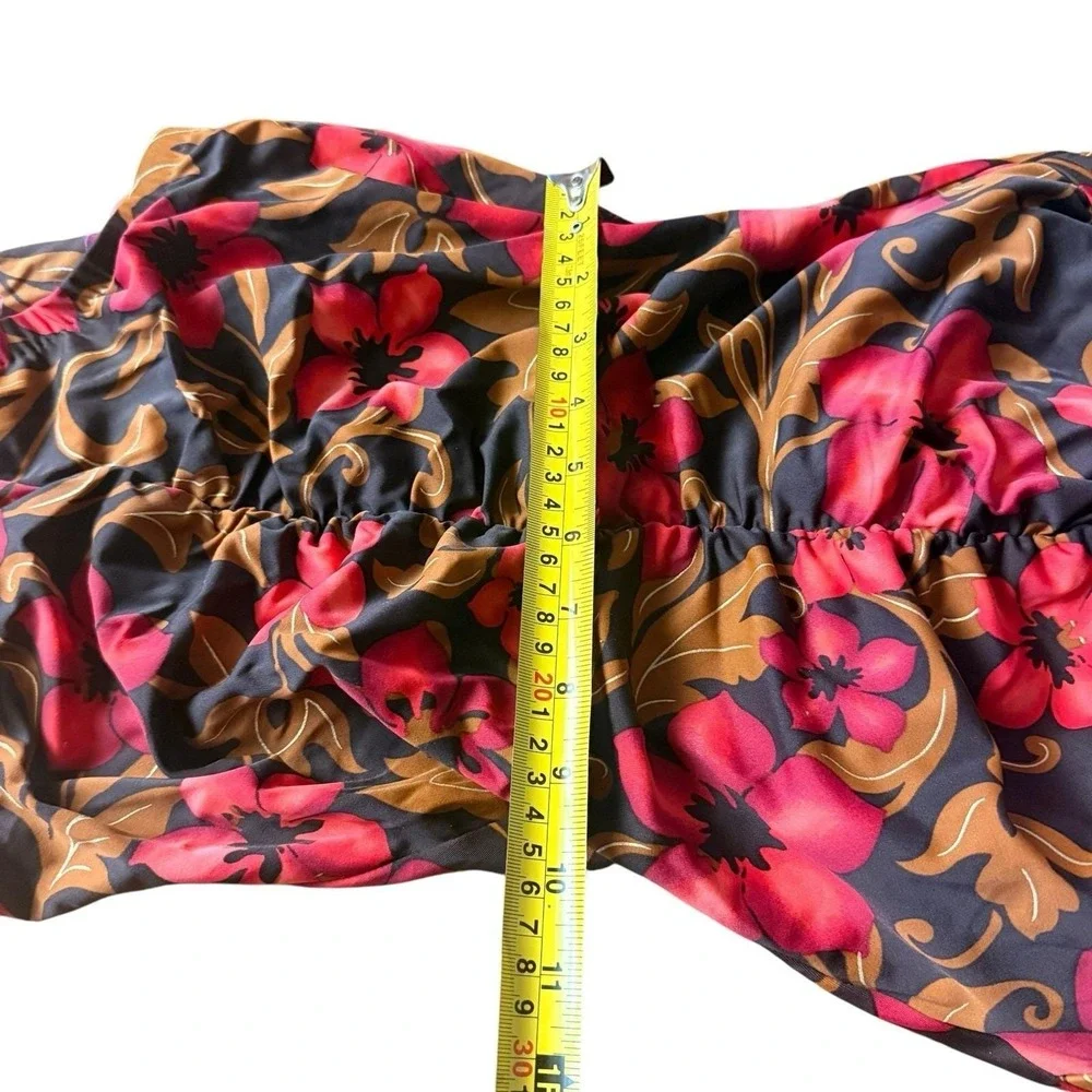 Vintage Maxine Swimsuit Size 12‎ One Piece Hawaiian Floral Brown Red Ruched
